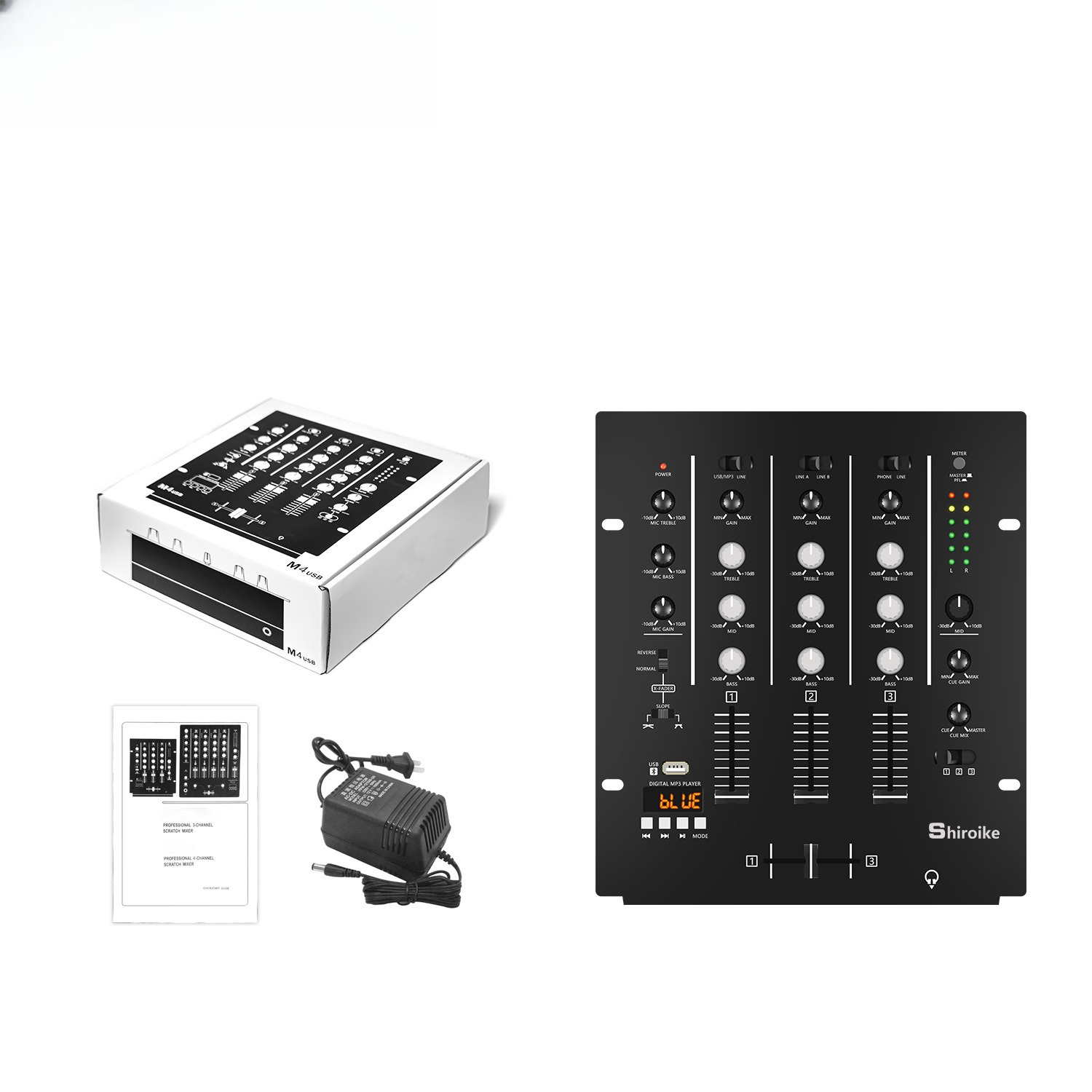 Audio Interface - 4-Kanal-DJ-Mixer, Professionelles KTV-Bühnen-Audio-Mischpult, 4 Kanäle, USB-Schnittstelle,