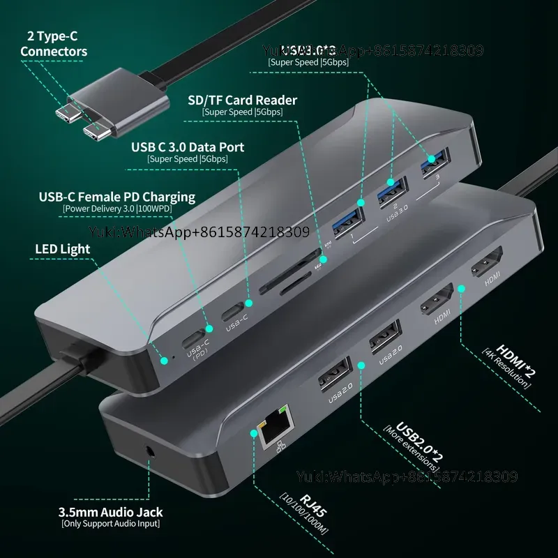 Rj45 Jack - Meistverkaufte Dual-Display-Dockingstation mit Typ-C zu 4K30HZ