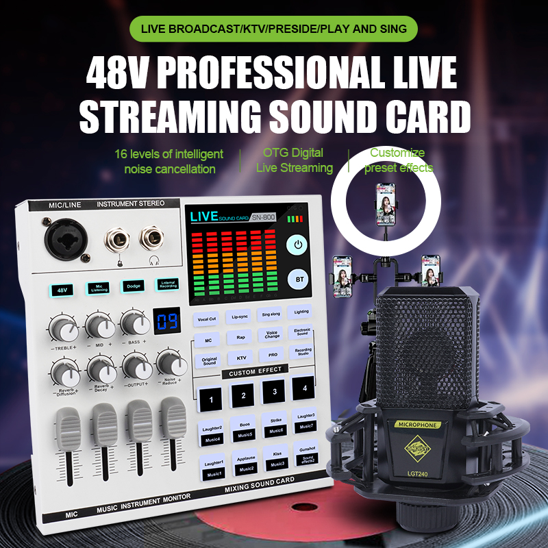 Audio Interface - Audio-Interface-Set mit U68 Wireless-Mikrofon, RGB-Mixer, Soundkarte,